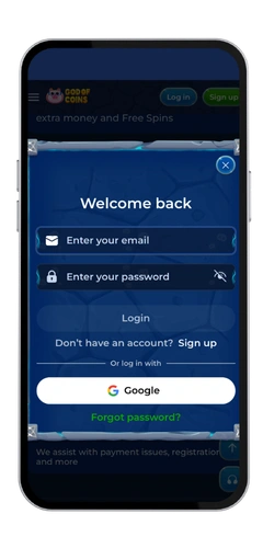 GodOfCoins Casino log in